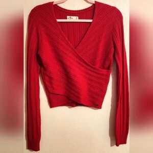 Red V-Neck Ribbed Sweater